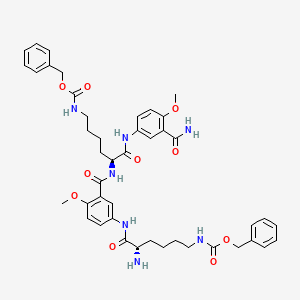 molecular formula C44H53N7O10 B12952229 Carbamic acid, N-[(5S)-5-amino-6-[[3-[[[(1S)-1-[[[3-(aminocarbonyl)-4-methoxyphenyl]amino]carbonyl]-5-[[(phenylmethoxy)carbonyl]amino]pentyl]amino]carbonyl]-4-methoxyphenyl]amino]-6-oxohexyl]-, phenylmethyl ester 