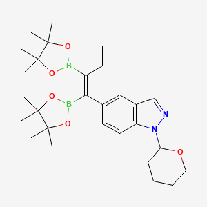 molecular formula C28H42B2N2O5 B12953466 (Z)-5-(1,2-Bis(4,4,5,5-tetramethyl-1,3,2-dioxaborolan-2-yl)but-1-en-1-yl)-1-(tetrahydro-2H-pyran-2-yl)-1H-indazole 