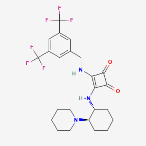 molecular formula C24H27F6N3O2 B12953497 3-((3,5-Bis(trifluoromethyl)benzyl)amino)-4-(((1R,2R)-2-(piperidin-1-yl)cyclohexyl)amino)cyclobut-3-ene-1,2-dione 