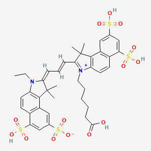 molecular formula C39H42N2O14S4 B12953943 (2E)-2-[(E)-3-[3-(5-carboxypentyl)-1,1-dimethyl-6,8-disulfobenzo[e]indol-3-ium-2-yl]prop-2-enylidene]-3-ethyl-1,1-dimethyl-6-sulfobenzo[e]indole-8-sulfonate 