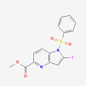 molecular formula C15H11IN2O4S B12954808 1-(Phenylsulfonyl)-2-iodo-4-azaindole-5-carboxylic acid methyl ester 