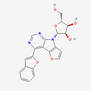 molecular formula C21H17N3O6 B12955011 (2R,3R,4S,5R)-2-[12-(1-benzofuran-2-yl)-3-oxa-7,9,11-triazatricyclo[6.4.0.02,6]dodeca-1(12),2(6),4,8,10-pentaen-7-yl]-5-(hydroxymethyl)oxolane-3,4-diol 