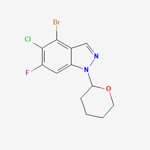 molecular formula C12H11BrClFN2O B12955282 4-Bromo-5-chloro-6-fluoro-1-(tetrahydro-2H-pyran-2-yl)-1H-indazole 