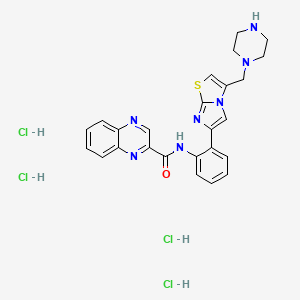 molecular formula C25H27Cl4N7OS B12955949 N-[2-[3-(piperazin-1-ylmethyl)imidazo[2,1-b][1,3]thiazol-6-yl]phenyl]quinoxaline-2-carboxamide;tetrahydrochloride 