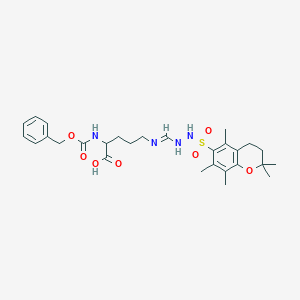 molecular formula C28H38N4O7S B12956647 2-(((Benzyloxy)carbonyl)amino)-5-(N'-((2,2,5,7,8-pentamethylchroman-6-yl)sulfonyl)formohydrazonamido)pentanoic acid 