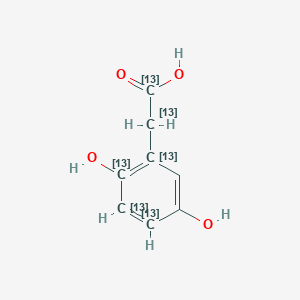 molecular formula C8H8O4 B12956770 2-(2,5-dihydroxy(1,2,3,4-13C4)cyclohexa-1,3,5-trien-1-yl)acetic acid 