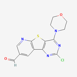 molecular formula C14H11ClN4O2S B12957124 4-chloro-6-morpholin-4-yl-8-thia-3,5,10-triazatricyclo[7.4.0.02,7]trideca-1(9),2(7),3,5,10,12-hexaene-12-carbaldehyde 