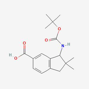 molecular formula C17H23NO4 B12957733 3-((tert-Butoxycarbonyl)amino)-2,2-dimethyl-2,3-dihydro-1H-indene-5-carboxylic acid 