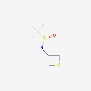 molecular formula C7H13NOS2 B12958361 (R)-2-Methyl-N-(thietan-3-ylidene)propane-2-sulfinamide 