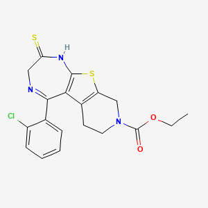 molecular formula C19H18ClN3O2S2 B12958988 ethyl 14-(2-chlorophenyl)-11-sulfanylidene-8-thia-5,10,13-triazatricyclo[7.5.0.02,7]tetradeca-1(9),2(7),13-triene-5-carboxylate 