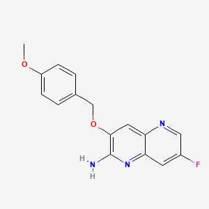 molecular formula C16H14FN3O2 B12959663 7-Fluoro-3-((4-methoxybenzyl)oxy)-1,5-naphthyridin-2-amine 