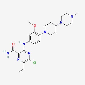 molecular formula C24H34ClN7O2 B12959948 5-Chloro-6-ethyl-3-((3-methoxy-4-(4-(4-methylpiperazin-1-yl)piperidin-1-yl)phenyl)amino)pyrazine-2-carboxamide 