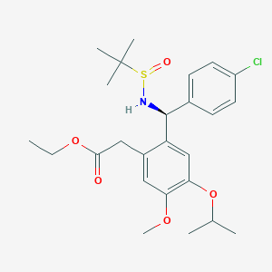 molecular formula C25H34ClNO5S B12960534 Ethyl 2-(2-((S)-(((S)-tert-butylsulfinyl)amino)(4-chlorophenyl)methyl)-4-isopropoxy-5-methoxyphenyl)acetate 