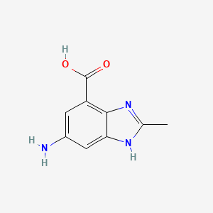 molecular formula C9H9N3O2 B12960670 5-Amino-2-methyl-1H-benzo[d]imidazole-7-carboxylic acid 