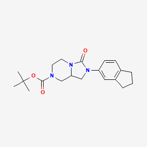 molecular formula C20H27N3O3 B12960696 Imidazo[1,5-a]pyrazine-7(1H)-carboxylic acid, 2-(2,3-dihydro-1H-inden-5-yl)hexahydro-3-oxo-, 1,1-dimethylethyl ester 