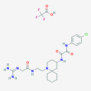 molecular formula C25H35ClF3N7O5 B12961028 N1-(4-Chlorophenyl)-N2-(1-(2-(2-guanidinoacetamido)ethyl)-1-azaspiro[5.5]undecan-4-yl)oxalamide 2,2,2-trifluoroacetate 