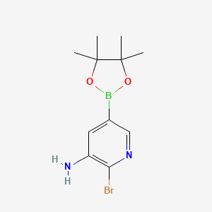 molecular formula C11H16BBrN2O2 B12962335 2-Bromo-5-(4,4,5,5-tetramethyl-1,3,2-dioxaborolan-2-YL)pyridin-3-amine 