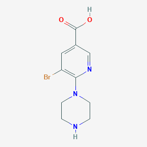 molecular formula C10H12BrN3O2 B12962604 5-Bromo-6-(piperazin-1-yl)nicotinic acid 