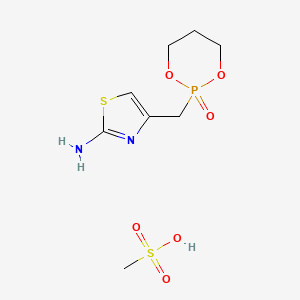 molecular formula C8H15N2O6PS2 B12962762 2-((2-Aminothiazol-4-yl)methyl)-1,3,2-dioxaphosphinane 2-oxide methanesulfonate 