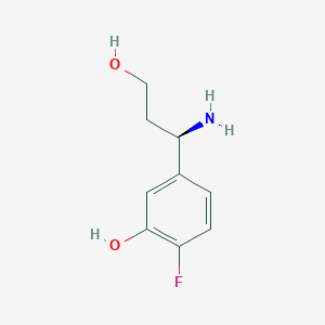 molecular formula C9H12FNO2 B12962802 (R)-5-(1-Amino-3-hydroxypropyl)-2-fluorophenol 