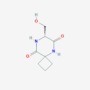 molecular formula C8H12N2O3 B129630 (7R)-7-(hydroxymethyl)-5,8-diazaspiro[3.5]nonane-6,9-dione CAS No. 154878-43-0