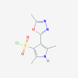 molecular formula C9H10ClN3O3S B12963031 2,5-Dimethyl-4-(5-methyl-1,3,4-oxadiazol-2-YL)-1H-pyrrole-3-sulfonyl chloride 