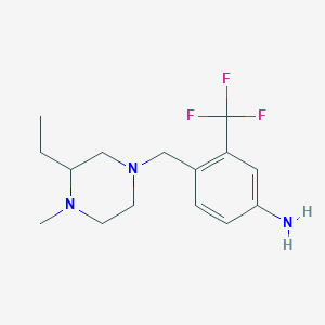 molecular formula C15H22F3N3 B12964021 4-((3-Ethyl-4-methylpiperazin-1-yl)methyl)-3-(trifluoromethyl)aniline 