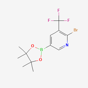 molecular formula C12H14BBrF3NO2 B12964617 2-Bromo-5-(4,4,5,5-tetramethyl-1,3,2-dioxaborolan-2-yl)-3-(trifluoromethyl)pyridine 