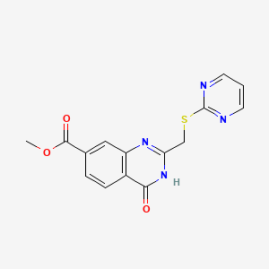 molecular formula C15H12N4O3S B12964624 Methyl 4-oxo-2-((pyrimidin-2-ylthio)methyl)-3,4-dihydroquinazoline-7-carboxylate 