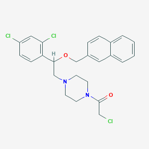 molecular formula C25H25Cl3N2O2 B12965168 2-Chloro-1-(4-(2-(2,4-dichlorophenyl)-2-(naphthalen-2-ylmethoxy)ethyl)piperazin-1-yl)ethan-1-one 