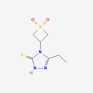 molecular formula C7H11N3O2S2 B12965261 3-(3-Ethyl-5-mercapto-4H-1,2,4-triazol-4-yl)thietane 1,1-dioxide 