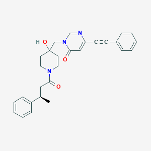 molecular formula C28H29N3O3 B12965297 (R)-3-((4-Hydroxy-1-(3-phenylbutanoyl)piperidin-4-yl)methyl)-6-(phenylethynyl)pyrimidin-4(3H)-one 