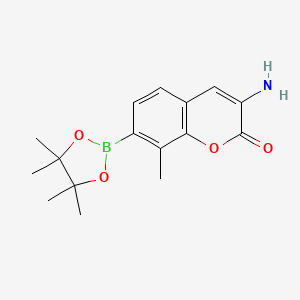 molecular formula C16H20BNO4 B12965576 3-Amino-8-methyl-7-(4,4,5,5-tetramethyl-1,3,2-dioxaborolan-2-yl)-2H-chromen-2-one 