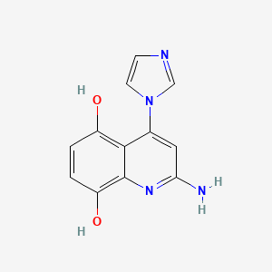 molecular formula C12H10N4O2 B12966395 2-Amino-4-(1H-imidazol-1-yl)quinoline-5,8-diol 