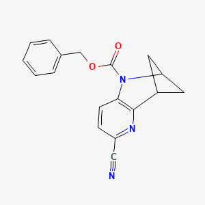 molecular formula C18H15N3O2 B12966492 Benzyl 6-cyano-3,4-dihydro-2,4-methano-1,5-naphthyridine-1(2H)-carboxylate 