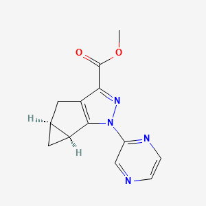 molecular formula C13H12N4O2 B12966567 (4AS,5aS)-methyl 1-(pyrazin-2-yl)-4,4a,5,5a-tetrahydro-1H-cyclopropa[4,5]cyclopenta[1,2-c]pyrazole-3-carboxylate 