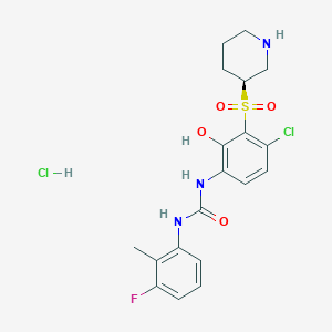 molecular formula C19H22Cl2FN3O4S B12966656 (S)-1-(4-Chloro-2-hydroxy-3-(piperidin-3-ylsulfonyl)phenyl)-3-(3-fluoro-2-methylphenyl)urea hydrochloride 