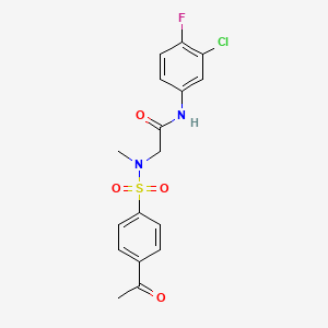 molecular formula C17H16ClFN2O4S B12969708 2-((4-Acetyl-N-methylphenyl)sulfonamido)-N-(3-chloro-4-fluorophenyl)acetamide 