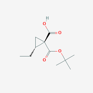 molecular formula C11H18O4 B12970608 (1S,2R)-1-(tert-Butoxycarbonyl)-2-ethylcyclopropane-1-carboxylic acid 