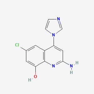 molecular formula C12H9ClN4O B12970666 2-Amino-6-chloro-4-(1H-imidazol-1-yl)quinolin-8-ol 