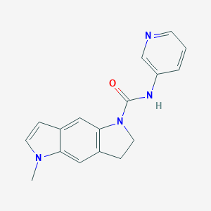 molecular formula C17H16N4O B129707 苯并(1,2-b:4,5-b')二吡咯-1(2H)-甲酰胺, 3,5-二氢-5-甲基-N-3-吡啶基- CAS No. 158942-04-2