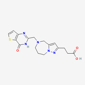 3-(5-((4-Oxo-3,4-dihydrothieno[3,2-d]pyrimidin-2-yl)methyl)-5,6,7,8-tetrahydro-4H-pyrazolo[1,5-a][1,4]diazepin-2-yl)propanoic acid