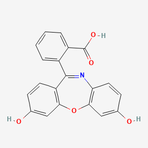 molecular formula C20H13NO5 B1297210 2-(3,7-Dihydroxy-dibenzo[b,f][1,4]oxazepin-11-yl)-benzoic acid CAS No. 13606-02-5