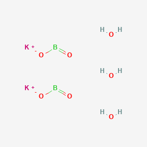 molecular formula B2H6K2O7 B12972932 dipotassium;oxido(oxo)borane;trihydrate 