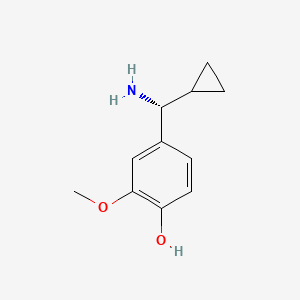 molecular formula C11H15NO2 B12973115 (R)-4-(Amino(cyclopropyl)methyl)-2-methoxyphenol 