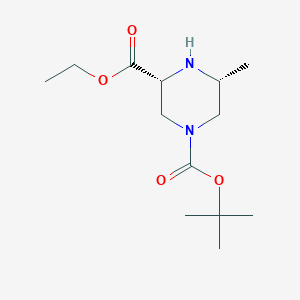 molecular formula C13H24N2O4 B12973218 Rel-1-(tert-butyl) 3-ethyl (3R,5R)-5-methylpiperazine-1,3-dicarboxylate 