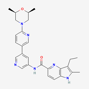 molecular formula C27H30N6O2 B12973730 Rel-N-(6'-((2R,6S)-2,6-dimethylmorpholino)-[3,3'-bipyridin]-5-yl)-3-ethyl-2-methyl-1H-pyrrolo[3,2-b]pyridine-5-carboxamide 