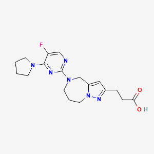 3-(5-(5-Fluoro-4-(pyrrolidin-1-yl)pyrimidin-2-yl)-5,6,7,8-tetrahydro-4H-pyrazolo[1,5-a][1,4]diazepin-2-yl)propanoic acid