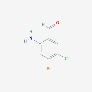 molecular formula C7H5BrClNO B12976027 2-Amino-4-bromo-5-chlorobenzaldehyde 