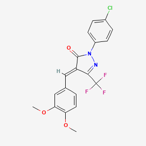 molecular formula C19H14ClF3N2O3 B12976062 1-(4-chlorophenyl)-4-(3,4-dimethoxybenzylidene)-3-(trifluoromethyl)-1H-pyrazol-5(4H)-one 